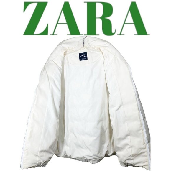 ZARA Mid Length Oversized Cocoon Puffer Coat Cream Water‎ Resistant, Size Large - Picture 6 of 16
